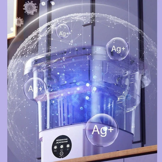 Portable washer next to a travel suitcase