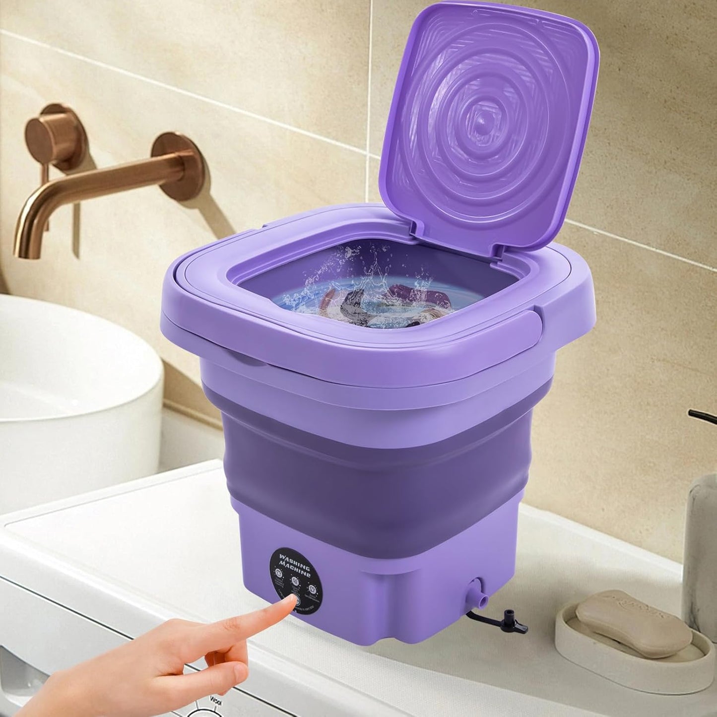 WashFold portable mini washing machine folded for storage